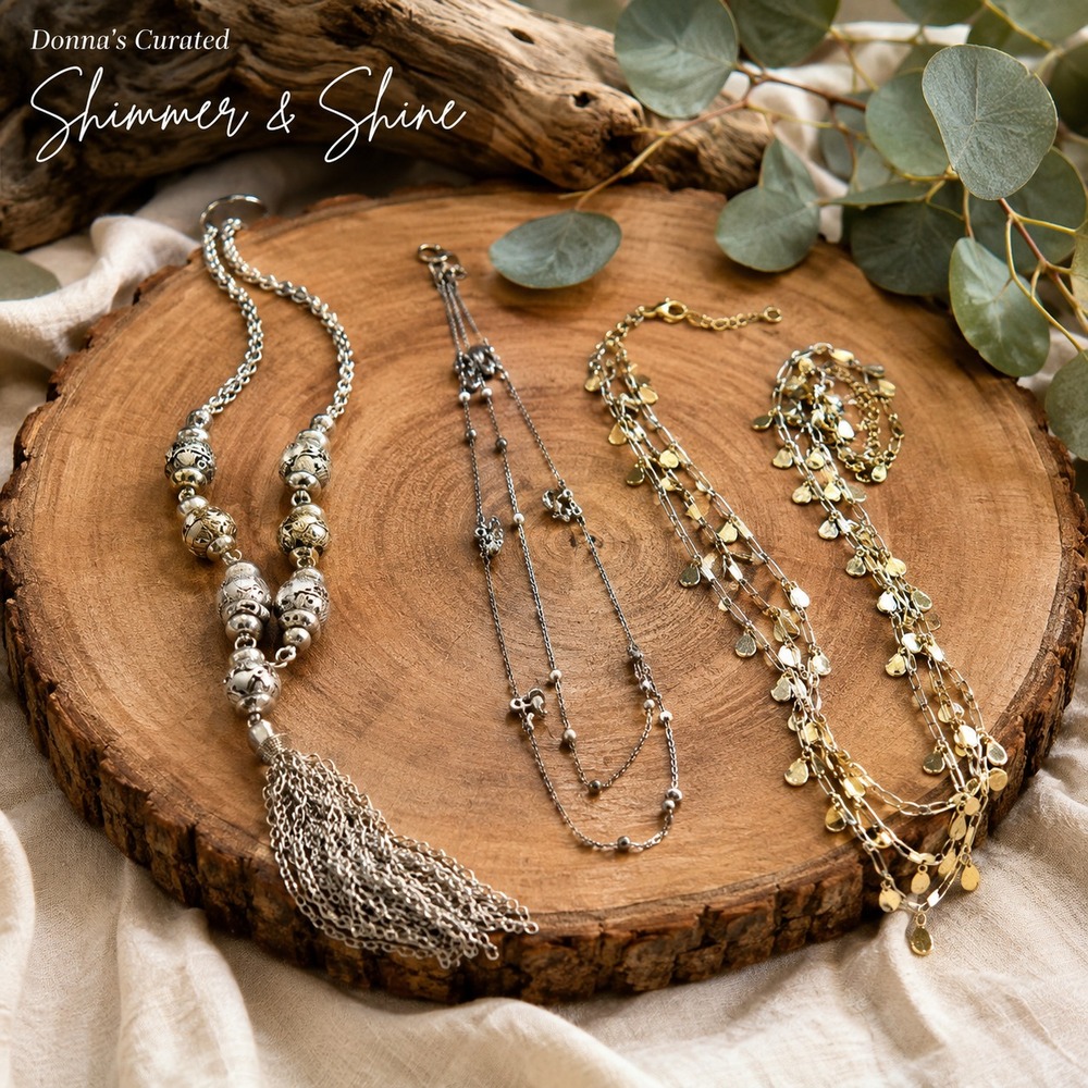 Donna's Curated Shimmer & Shine Necklace Collection Silver Gold Layered Boho